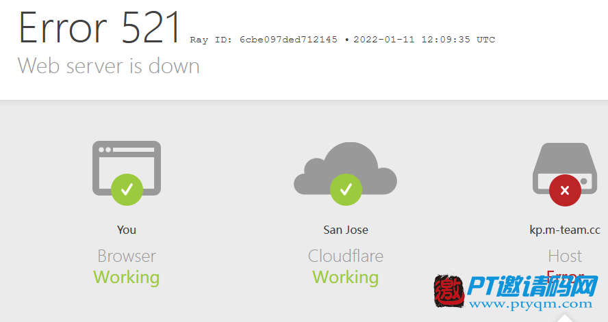 mteam网站打不开，Error 521(服务器故障，正在维修)